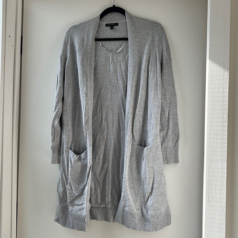 ❤️ Banana Republic Light Gray Open Front Cardigan Sweater Pockets Small